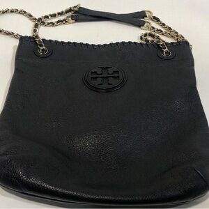 Women’s Tory Burch Black Pebble Grain Leather Chain Shoulder Bag
